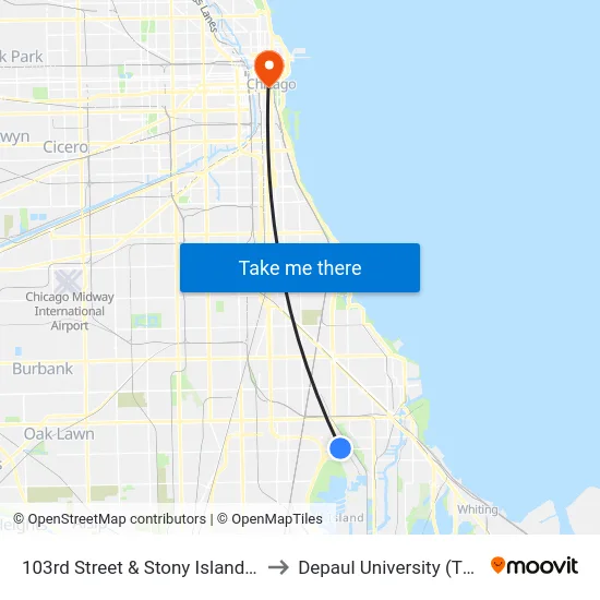103rd Street & Stony Island Garage Terminal (Se) to Depaul University (The Loop Campus) map