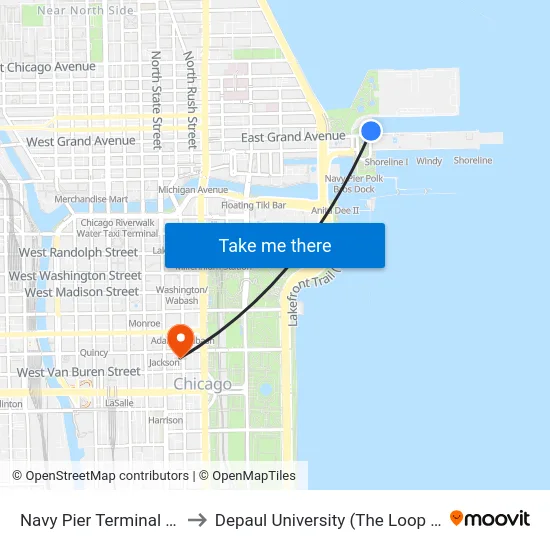 Navy Pier Terminal (North) to Depaul University (The Loop Campus) map