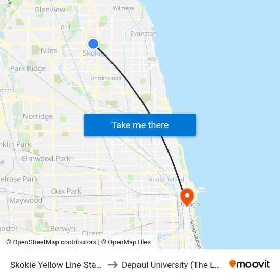 Skokie Yellow Line Station (South) to Depaul University (The Loop Campus) map