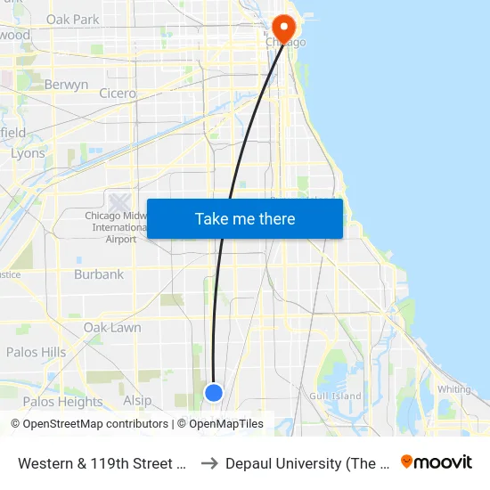 Western & 119th Street Terminal (West) to Depaul University (The Loop Campus) map