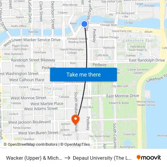 Wacker (Upper) & Michigan (West) to Depaul University (The Loop Campus) map