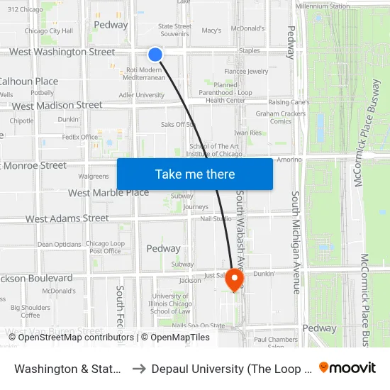Washington & State (East) to Depaul University (The Loop Campus) map