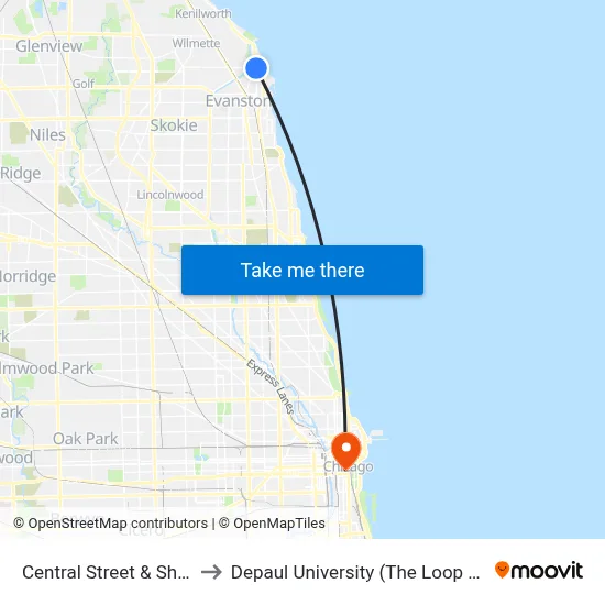 Central Street & Sherman to Depaul University (The Loop Campus) map
