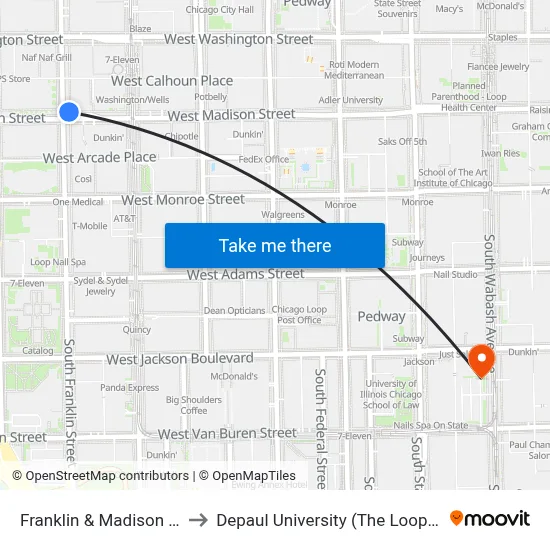 Franklin & Madison (North) to Depaul University (The Loop Campus) map