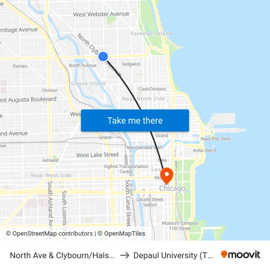 North Ave & Clybourn/Halsted (Red Line) (West) to Depaul University (The Loop Campus) map