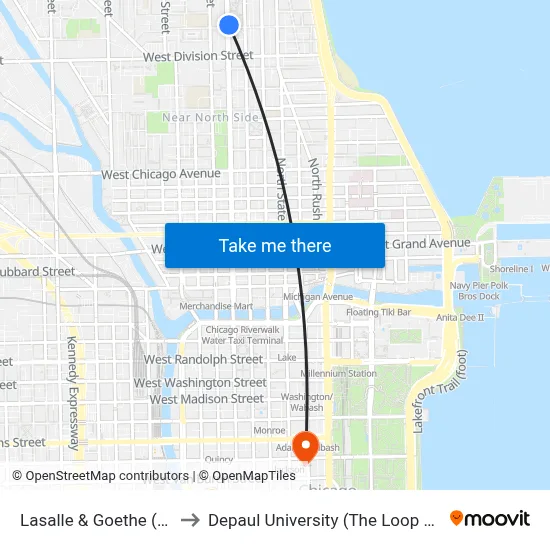 Lasalle & Goethe (North) to Depaul University (The Loop Campus) map