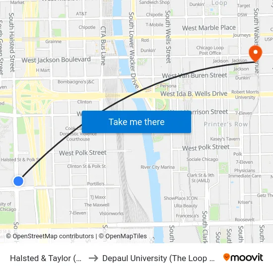Halsted & Taylor (North) to Depaul University (The Loop Campus) map