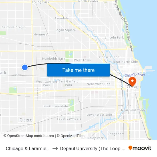 Chicago & Laramie (East) to Depaul University (The Loop Campus) map