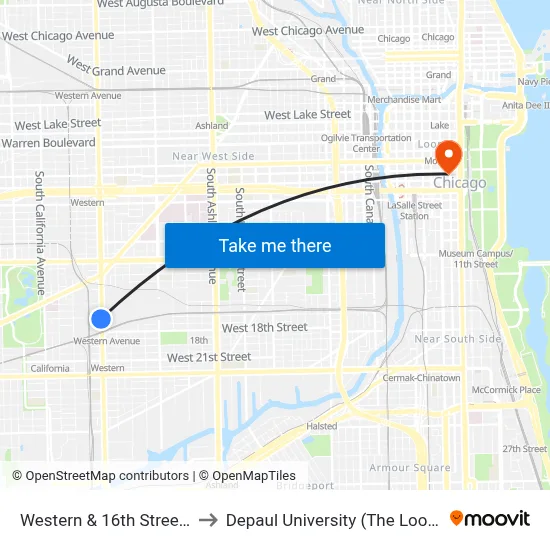Western & 16th Street (South) to Depaul University (The Loop Campus) map