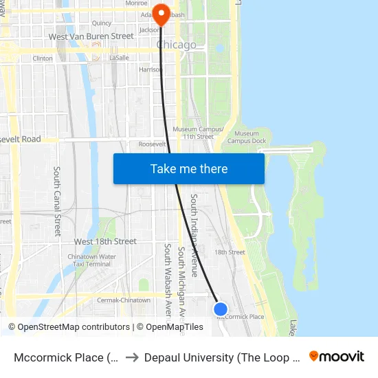 Mccormick Place (North) to Depaul University (The Loop Campus) map