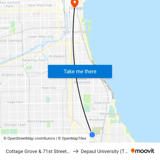 Cottage Grove & 71st Street/South Chicago (North) to Depaul University (The Loop Campus) map