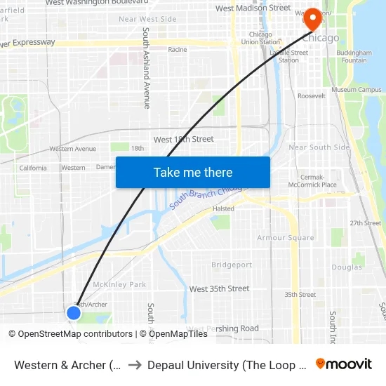 Western & Archer (North) to Depaul University (The Loop Campus) map