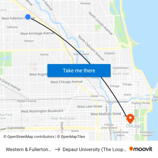 Western & Fullerton (North) to Depaul University (The Loop Campus) map