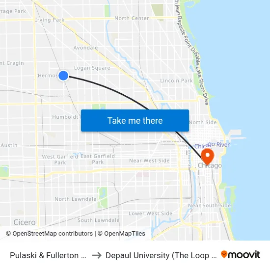 Pulaski & Fullerton (South) to Depaul University (The Loop Campus) map