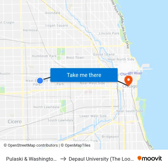 Pulaski & Washington (North) to Depaul University (The Loop Campus) map