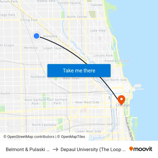 Belmont & Pulaski (West) to Depaul University (The Loop Campus) map