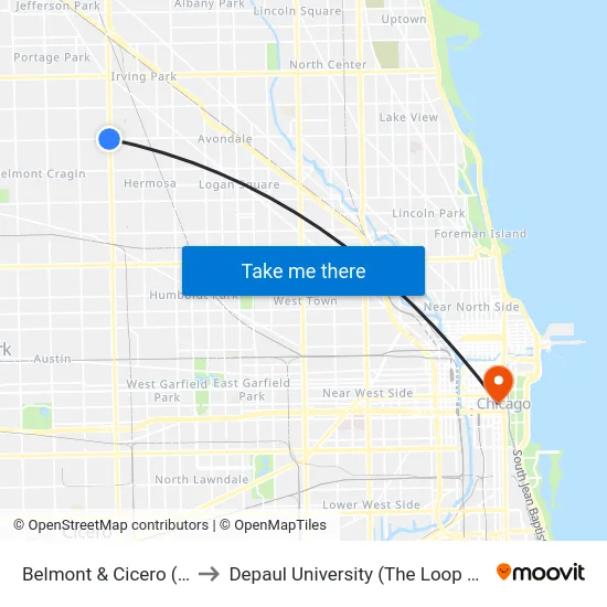Belmont & Cicero (West) to Depaul University (The Loop Campus) map