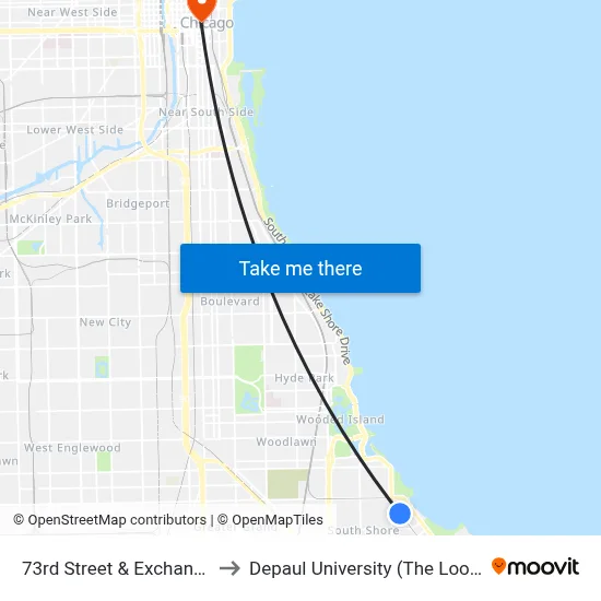 73rd Street & Exchange (West) to Depaul University (The Loop Campus) map