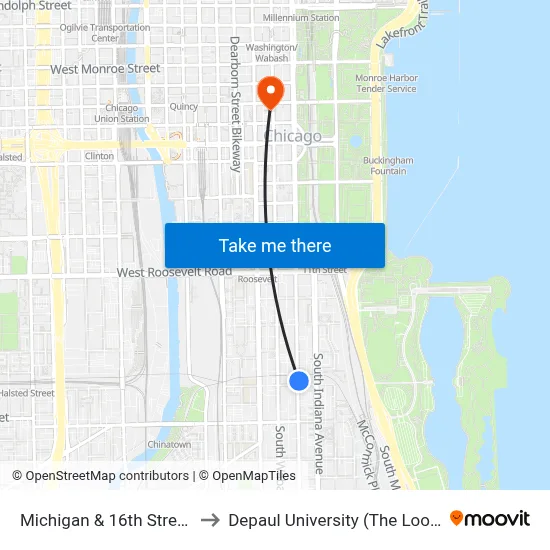 Michigan & 16th Street (North) to Depaul University (The Loop Campus) map