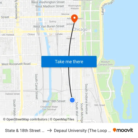 State & 18th Street (North) to Depaul University (The Loop Campus) map
