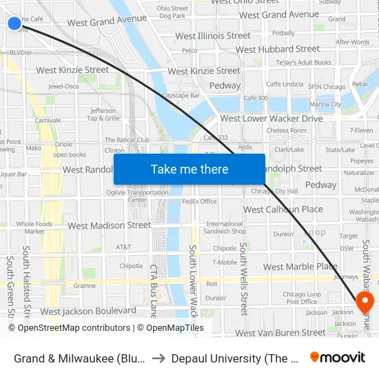 Grand & Milwaukee (Blue Line) (West) to Depaul University (The Loop Campus) map