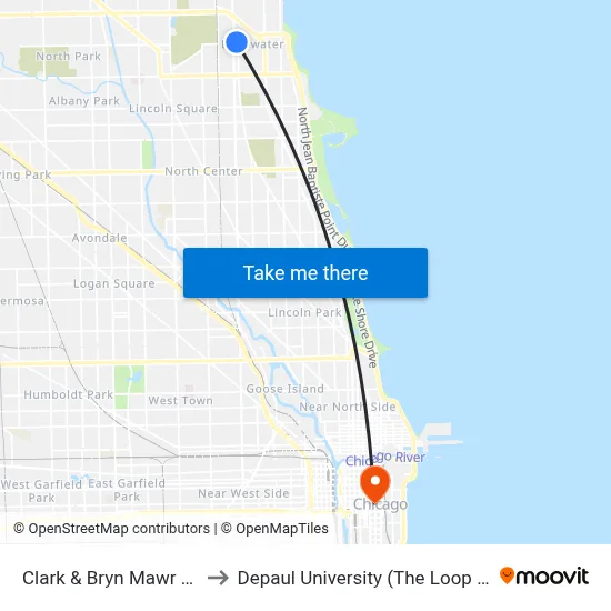 Clark & Bryn Mawr (North) to Depaul University (The Loop Campus) map