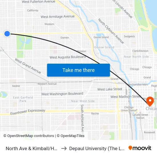 North Ave & Kimball/Homan (West) to Depaul University (The Loop Campus) map