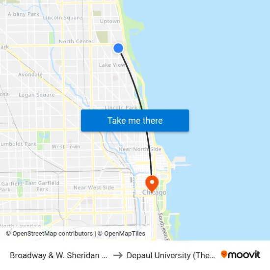 Broadway & W. Sheridan (3900 N) (South) to Depaul University (The Loop Campus) map