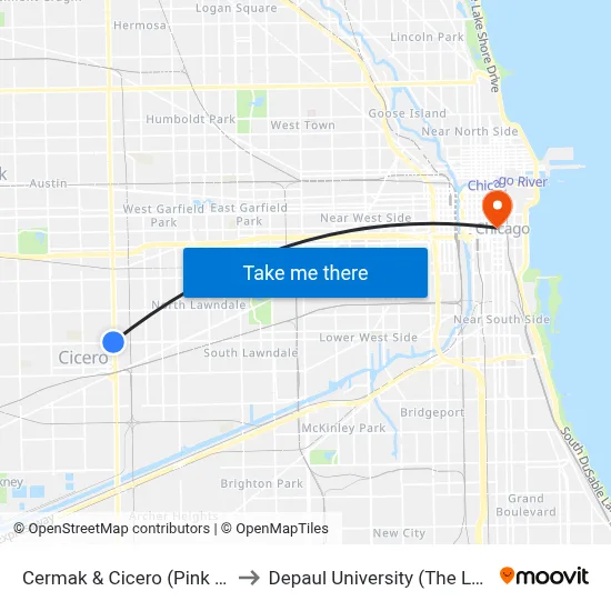Cermak & Cicero (Pink Line) (West) to Depaul University (The Loop Campus) map