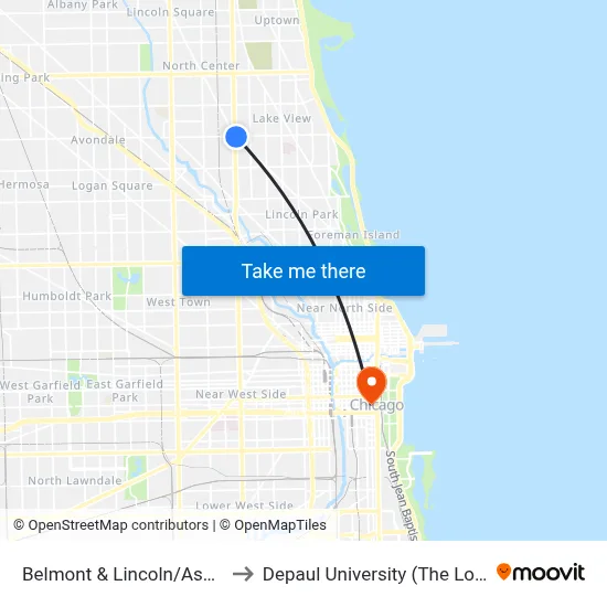Belmont & Lincoln/Ashland (East) to Depaul University (The Loop Campus) map