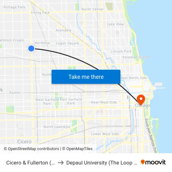 Cicero & Fullerton (South) to Depaul University (The Loop Campus) map