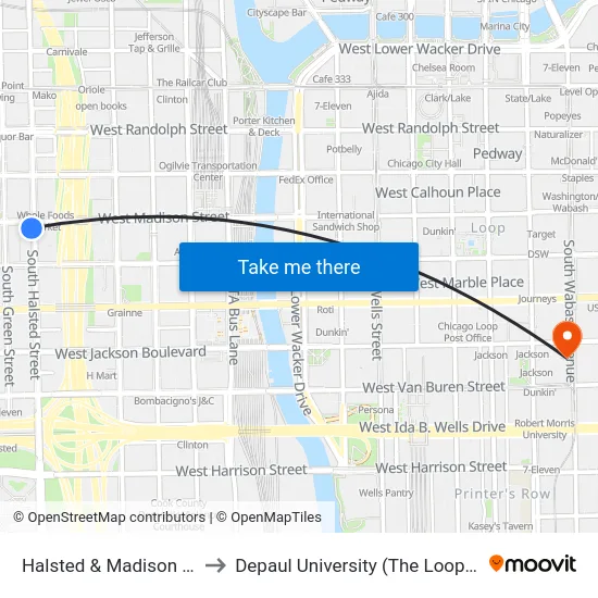Halsted & Madison (South) to Depaul University (The Loop Campus) map