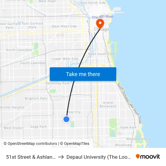 51st Street & Ashland (East) to Depaul University (The Loop Campus) map