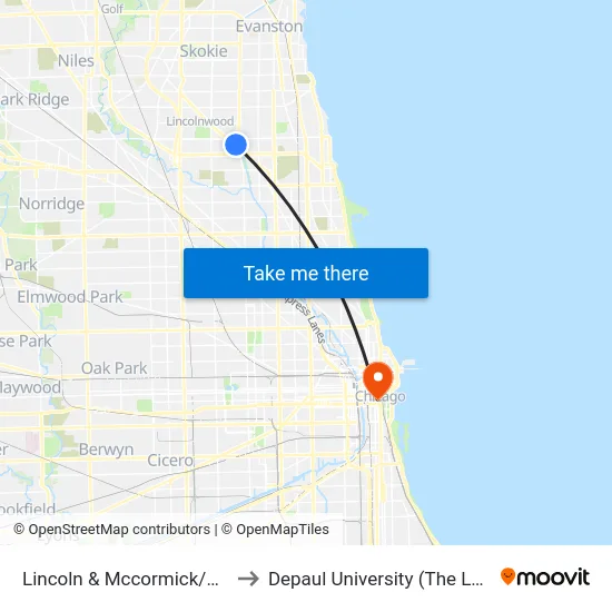 Lincoln & Mccormick/Kimball (Nw) to Depaul University (The Loop Campus) map