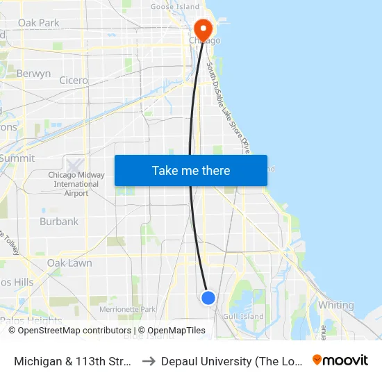 Michigan & 113th Street (North) to Depaul University (The Loop Campus) map