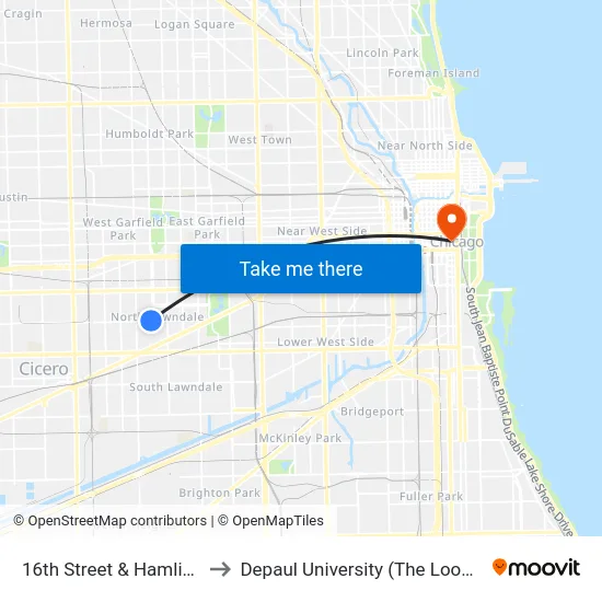 16th Street & Hamlin (West) to Depaul University (The Loop Campus) map
