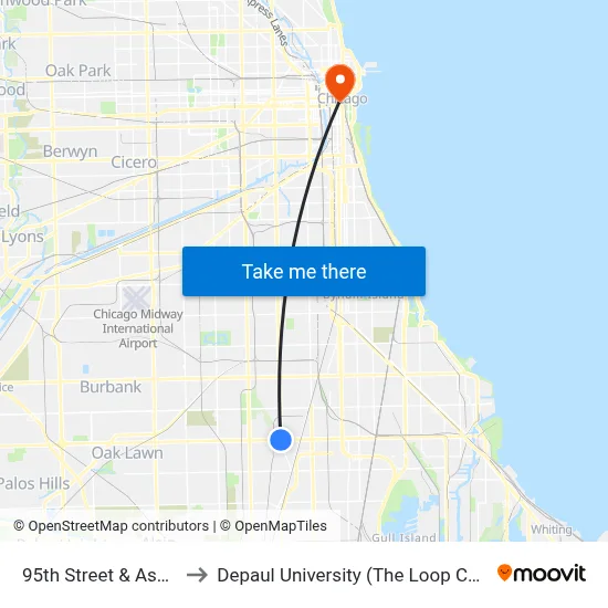 95th Street & Ashland to Depaul University (The Loop Campus) map