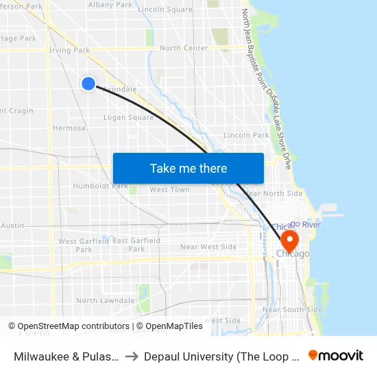 Milwaukee & Pulaski (Se) to Depaul University (The Loop Campus) map