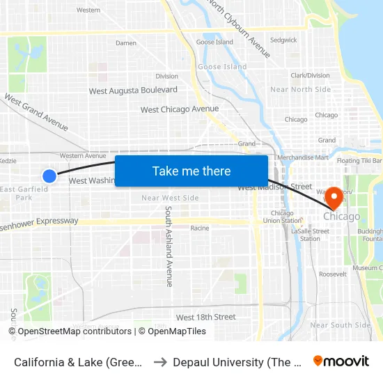 California & Lake (Green Line) (South) to Depaul University (The Loop Campus) map