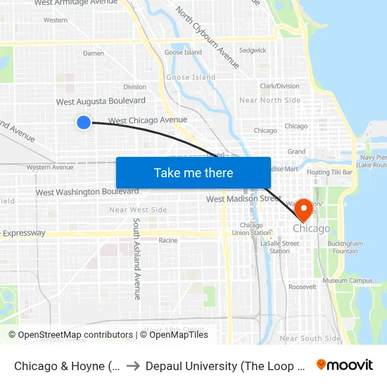 Chicago & Hoyne (West) to Depaul University (The Loop Campus) map