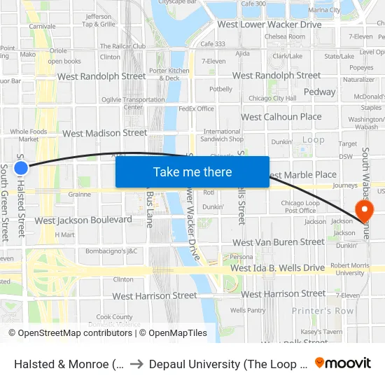 Halsted & Monroe (South) to Depaul University (The Loop Campus) map
