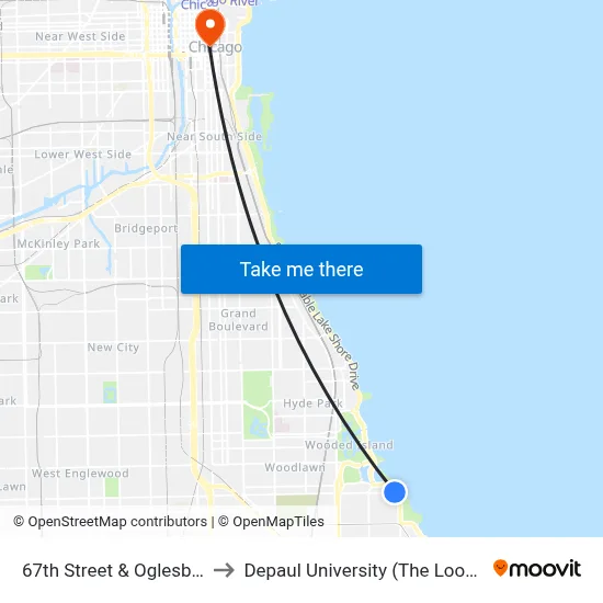 67th Street & Oglesby (West) to Depaul University (The Loop Campus) map