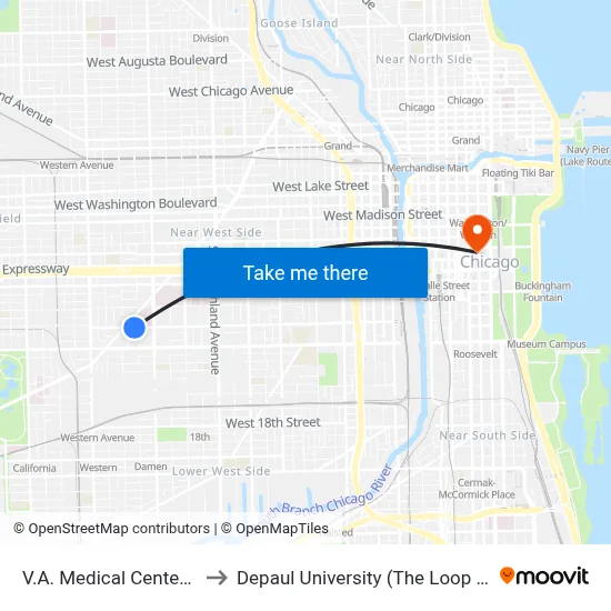 V.A. Medical Center (East) to Depaul University (The Loop Campus) map