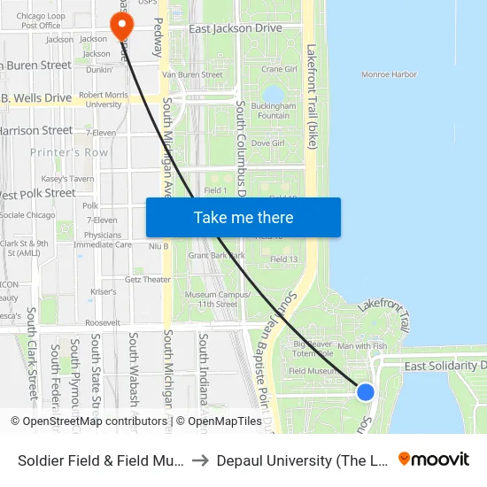 Soldier Field & Field Museum (West) to Depaul University (The Loop Campus) map