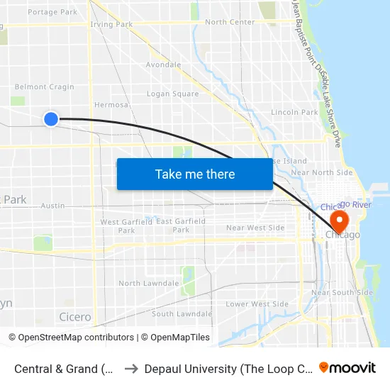 Central & Grand (North) to Depaul University (The Loop Campus) map