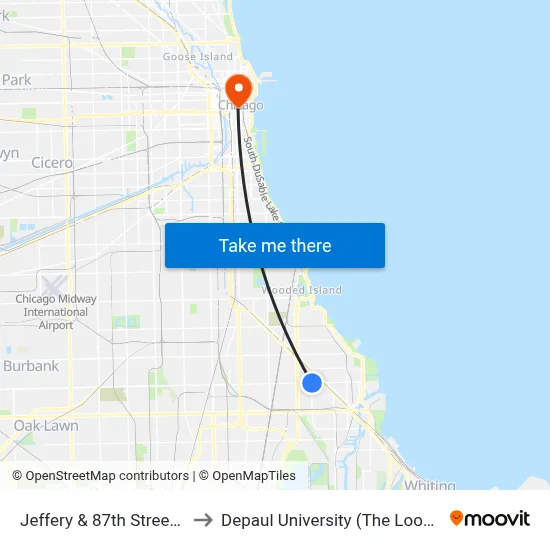 Jeffery & 87th Street (North) to Depaul University (The Loop Campus) map