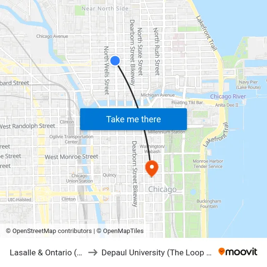 Lasalle & Ontario (South) to Depaul University (The Loop Campus) map