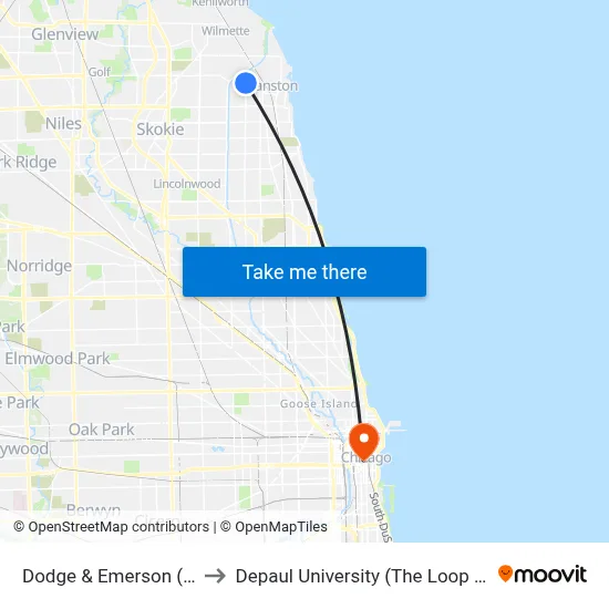 Dodge & Emerson (South) to Depaul University (The Loop Campus) map