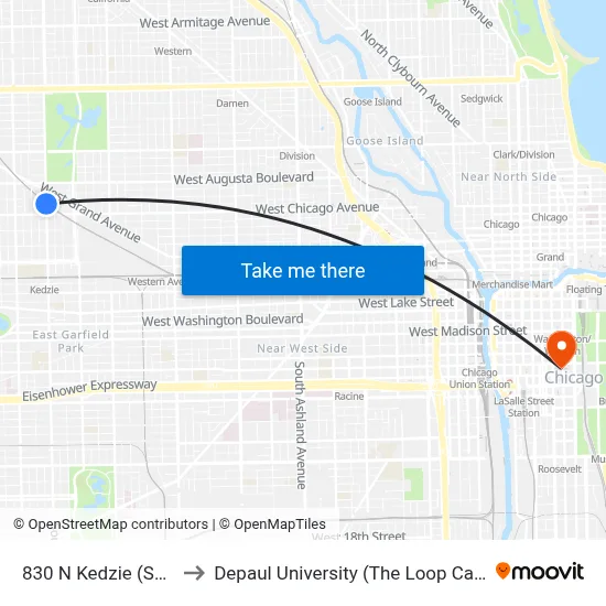 830 N Kedzie (South) to Depaul University (The Loop Campus) map