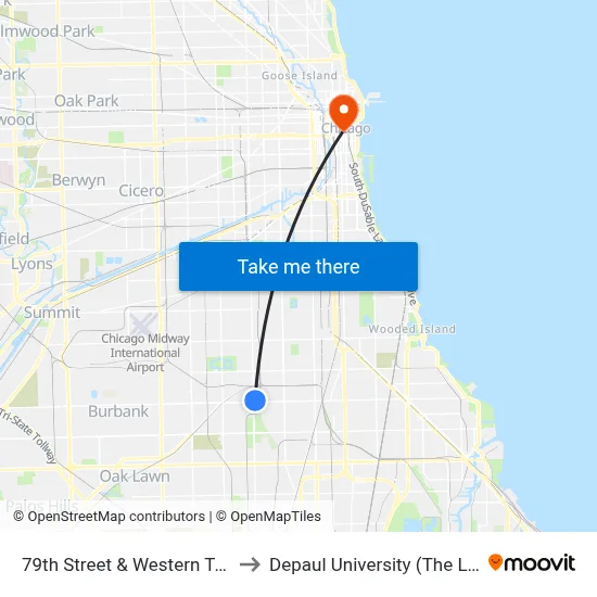79th Street & Western Terminal (East) to Depaul University (The Loop Campus) map